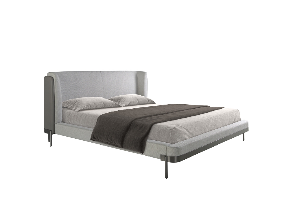 Lit en tissu gris clair et croûte de cuir gris foncé