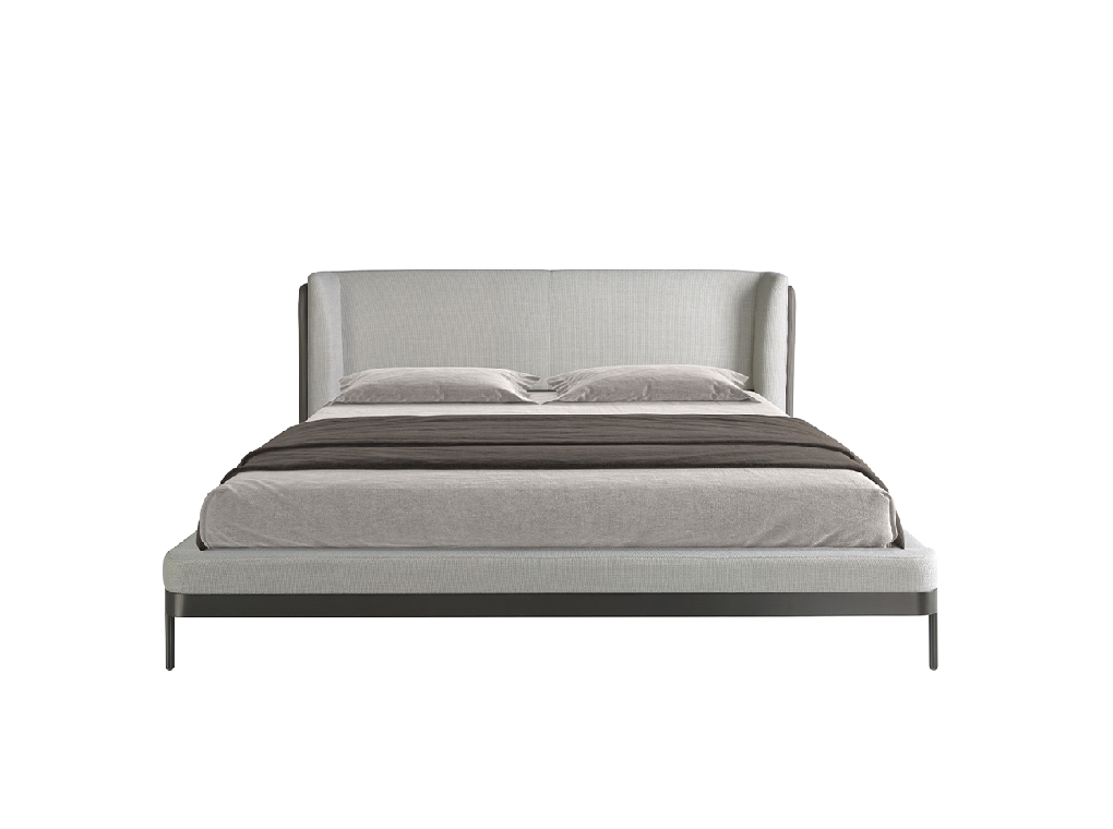 Light grey fabric and dark grey leatherette bed