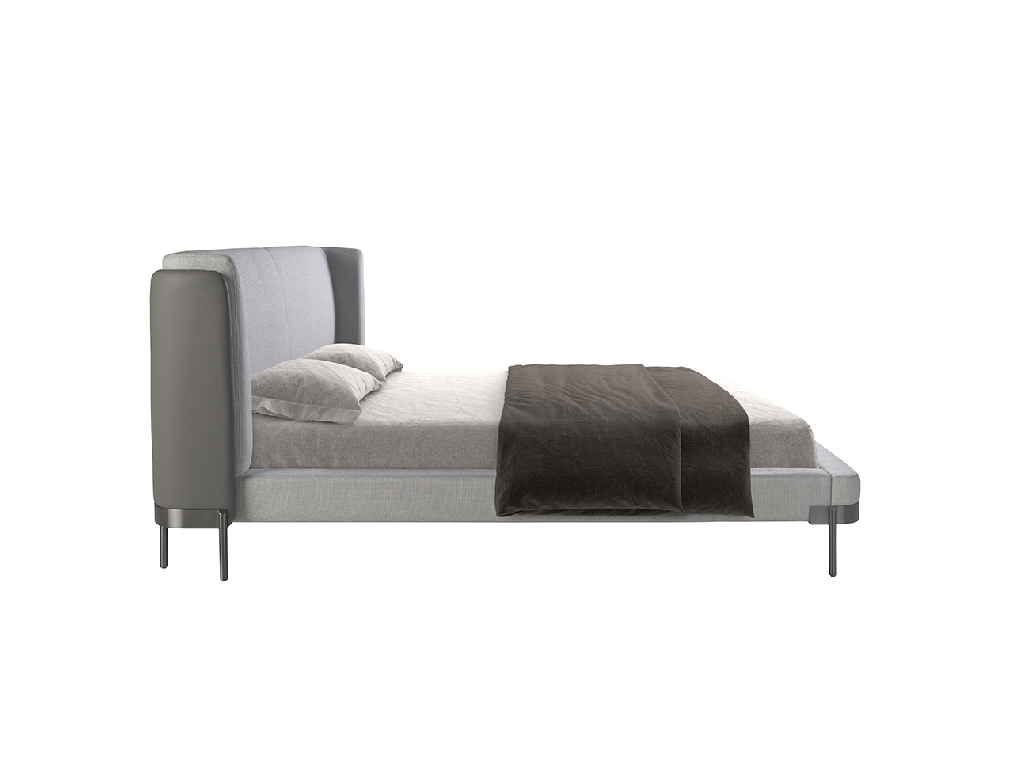 Lit en tissu gris clair et croûte de cuir gris foncé