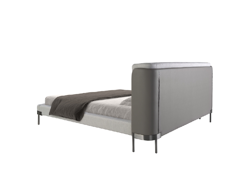 Light grey fabric and dark grey leatherette bed