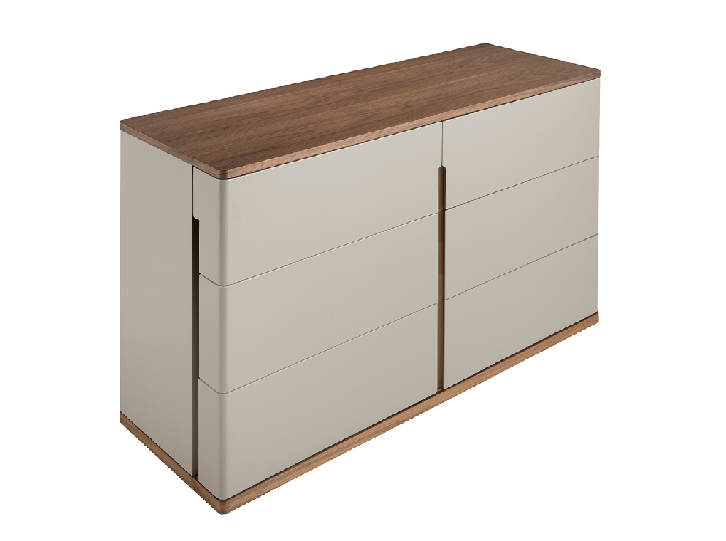 Chest of drawers in grey wood and walnut