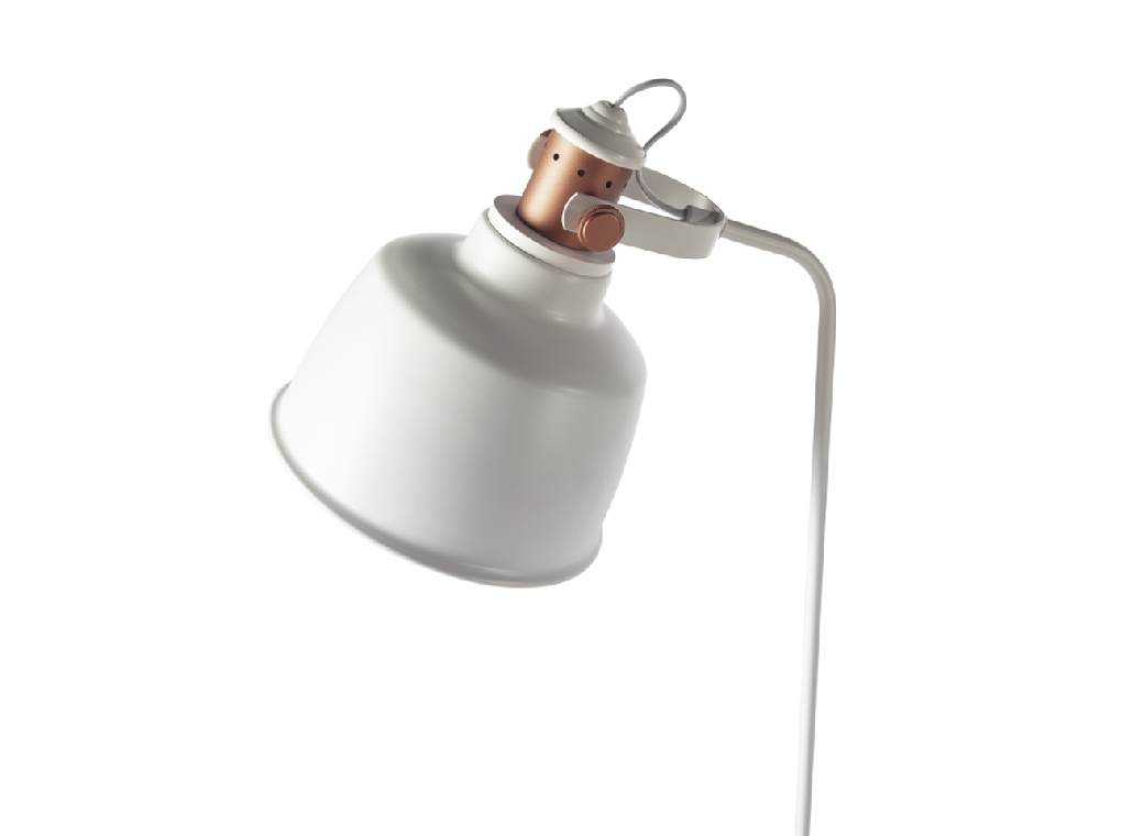 Floor lamp in white stainless steel and bronze-coloured details