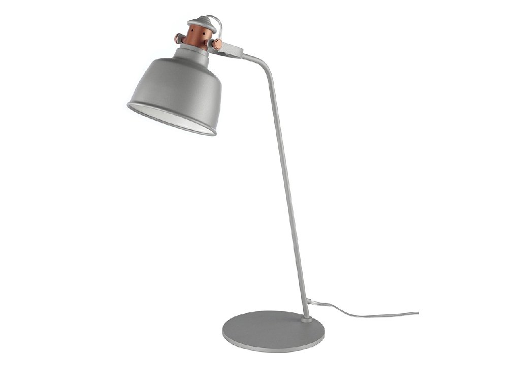 Lampe de table en acier époxy gris et détails en bronze