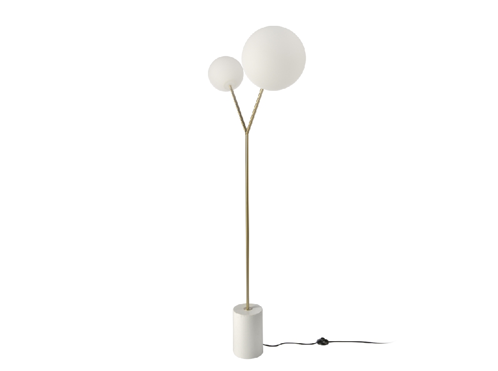 Floor lamp in calacatta marble, gilded steel and white glass