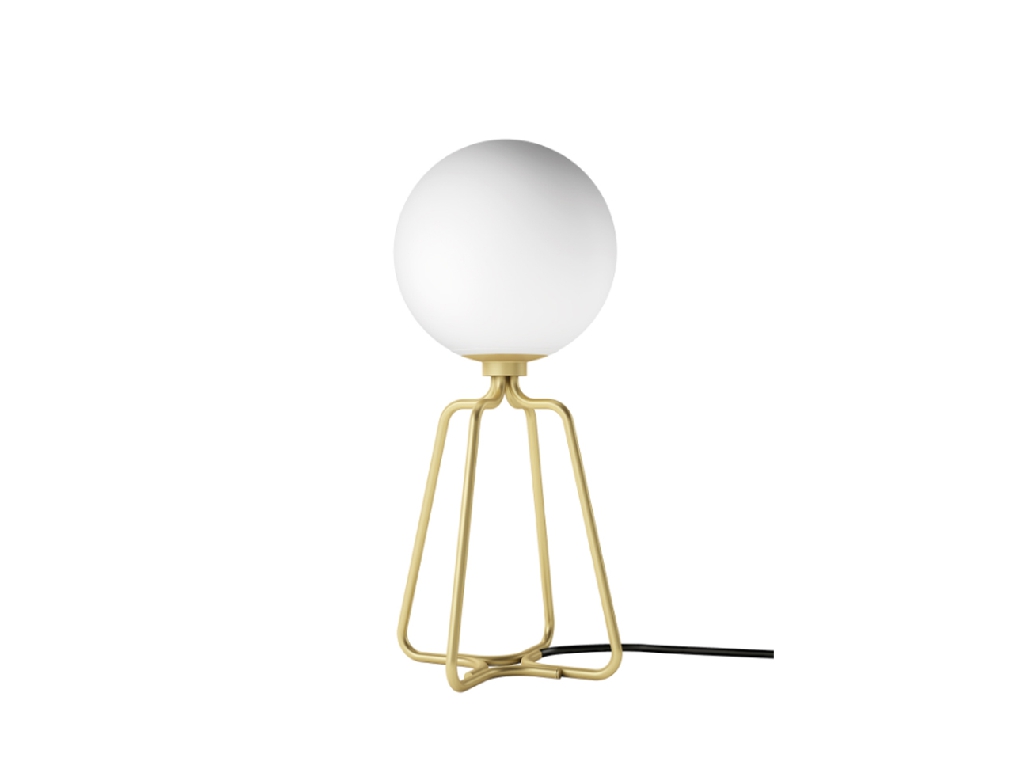 Lampe de table en acier doré et verre blanc