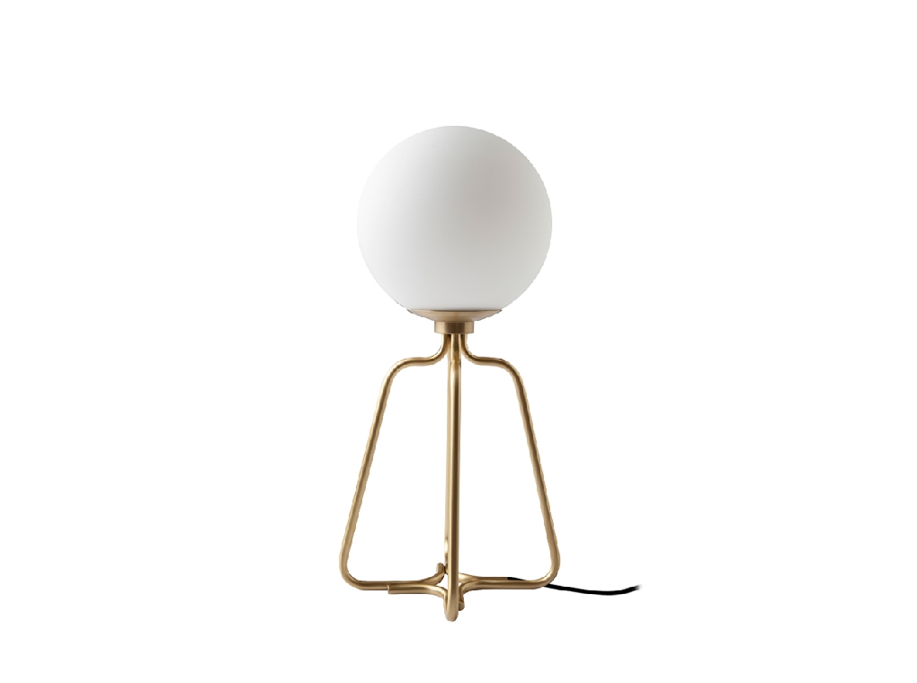Table lamp in gilded steel and white glass