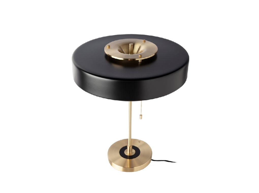 Table lamp in gold-plated aluminium and black aluminium