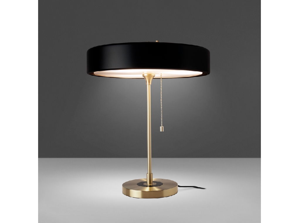 Table lamp in gold-plated aluminium and black aluminium