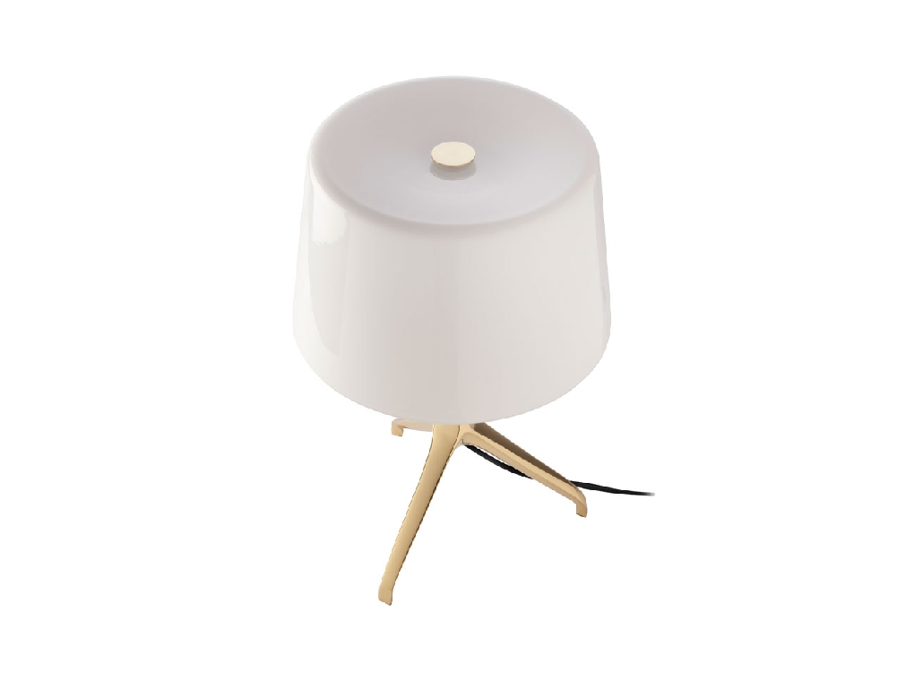 Table lamp in gold-plated steel and white tinted glass