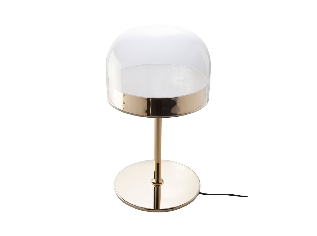 Table lamp in gilded steel with translucent glass shade