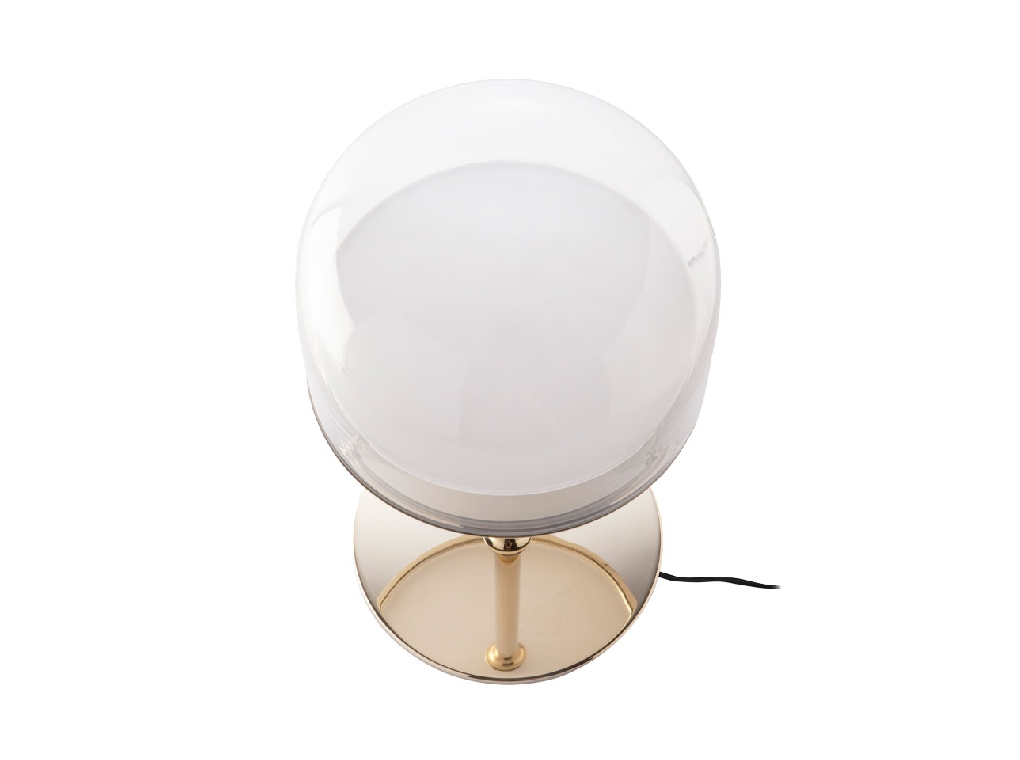 Table lamp in gilded steel with translucent glass shade