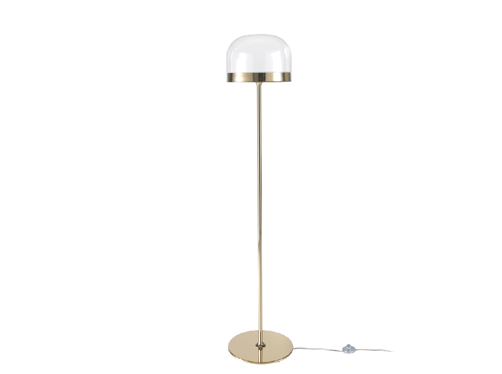 Floor lamp in gold-plated steel and clear glass