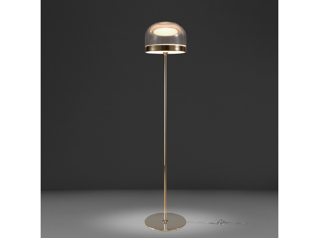 Floor lamp in gold-plated steel and clear glass