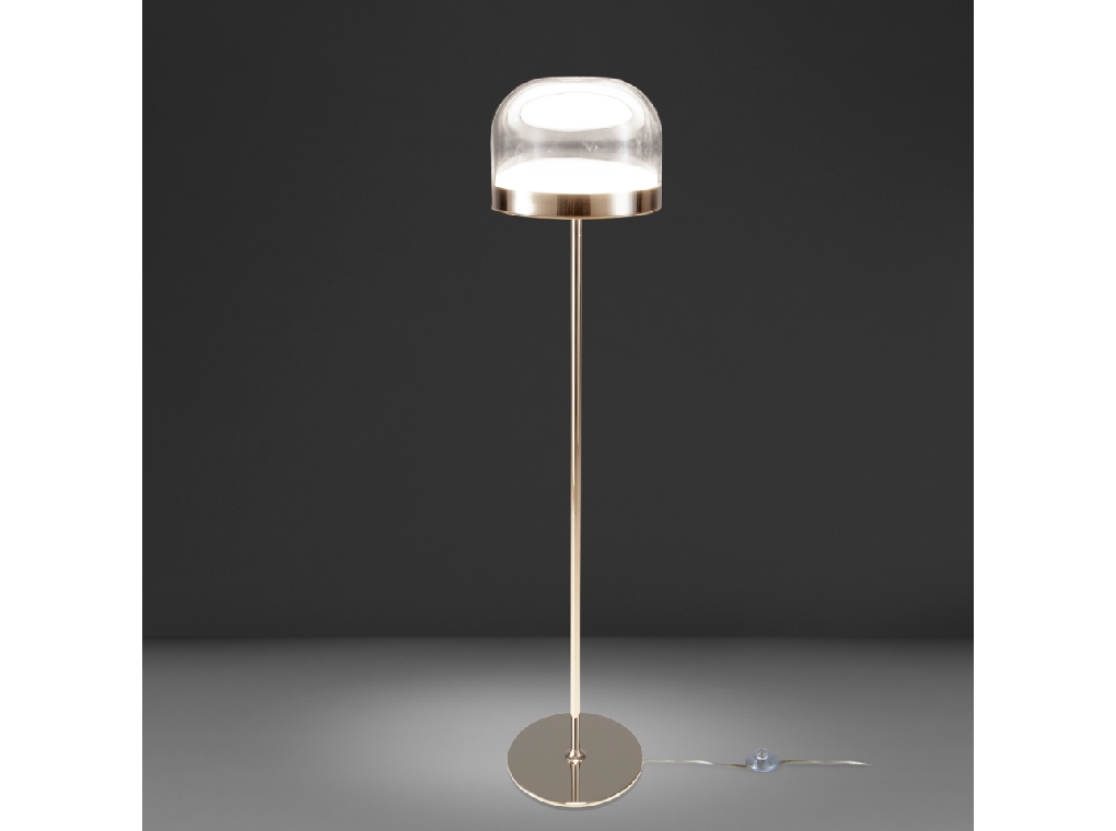 Floor lamp in gold-plated steel and clear glass