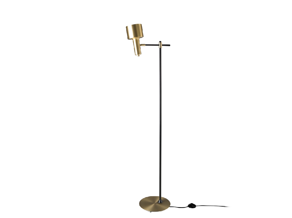 Floor lamp in gold-plated aluminium and black steel