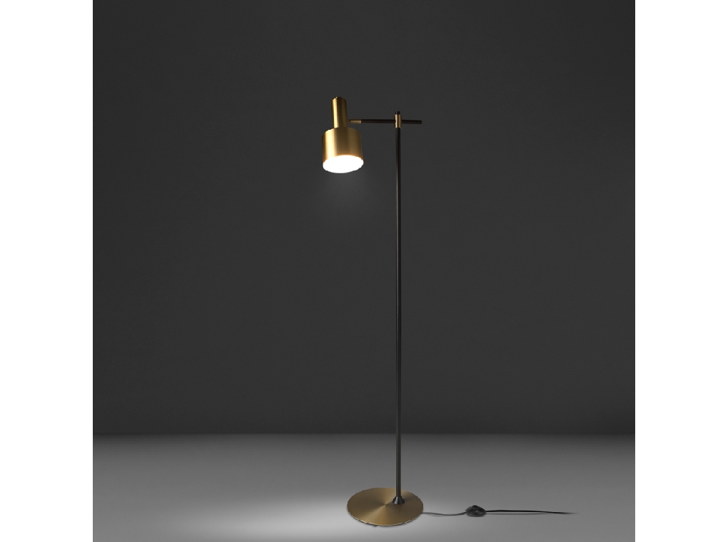 Floor lamp in gold-plated aluminium and black steel