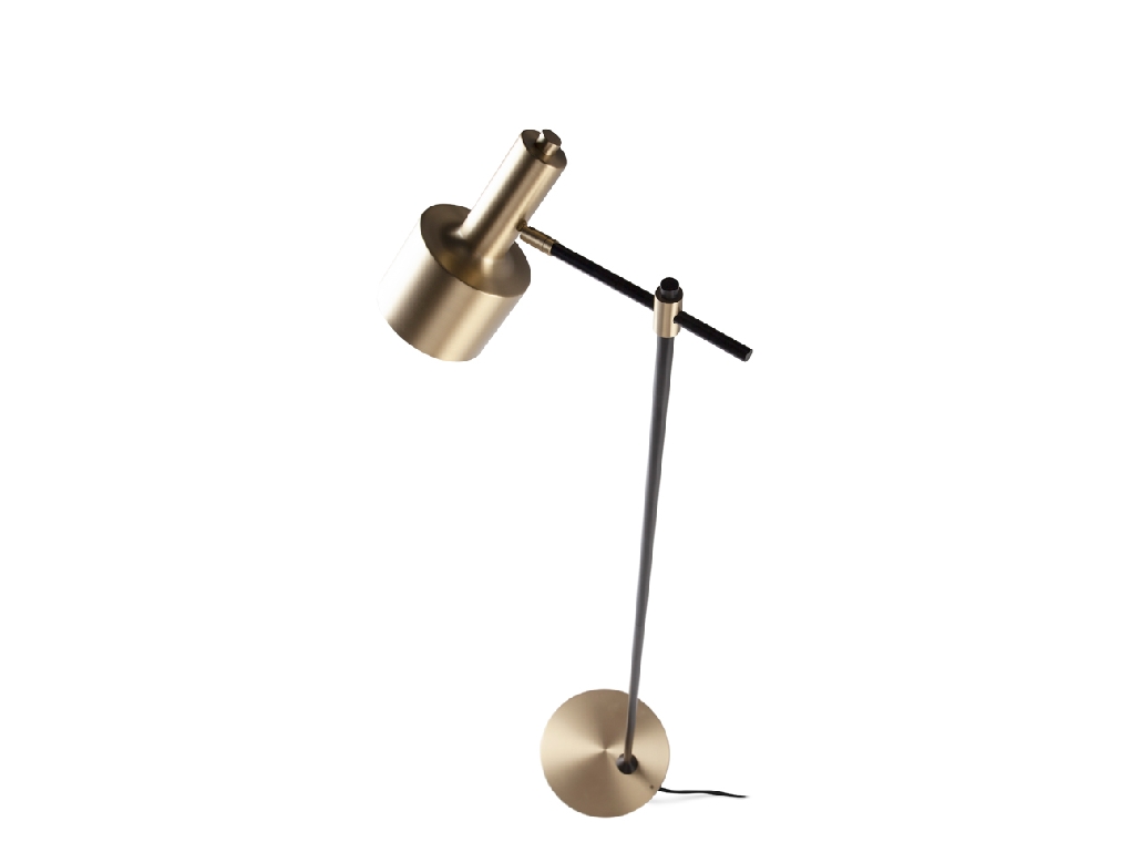 Floor lamp in gold-plated aluminium and black steel