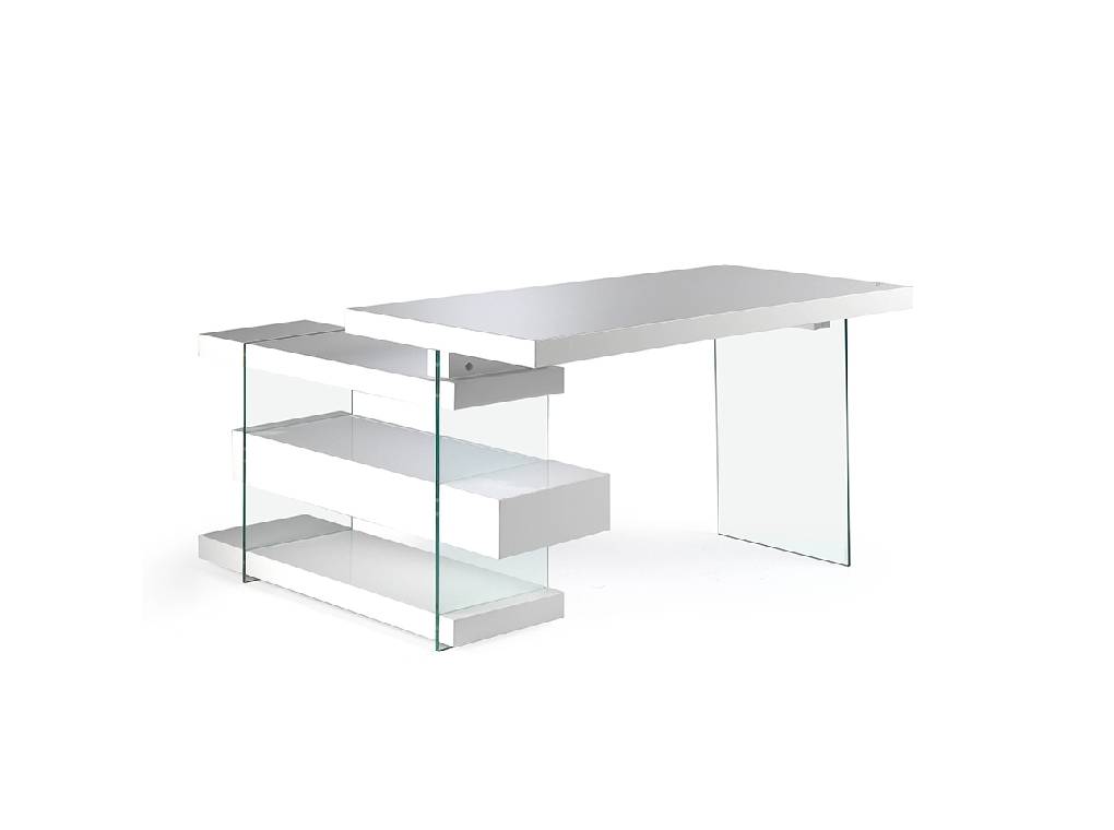 Office desk in MD lacquered with tempered glass sides and side drawer Office desk in MD lacquered with tempered glass sides and side drawer