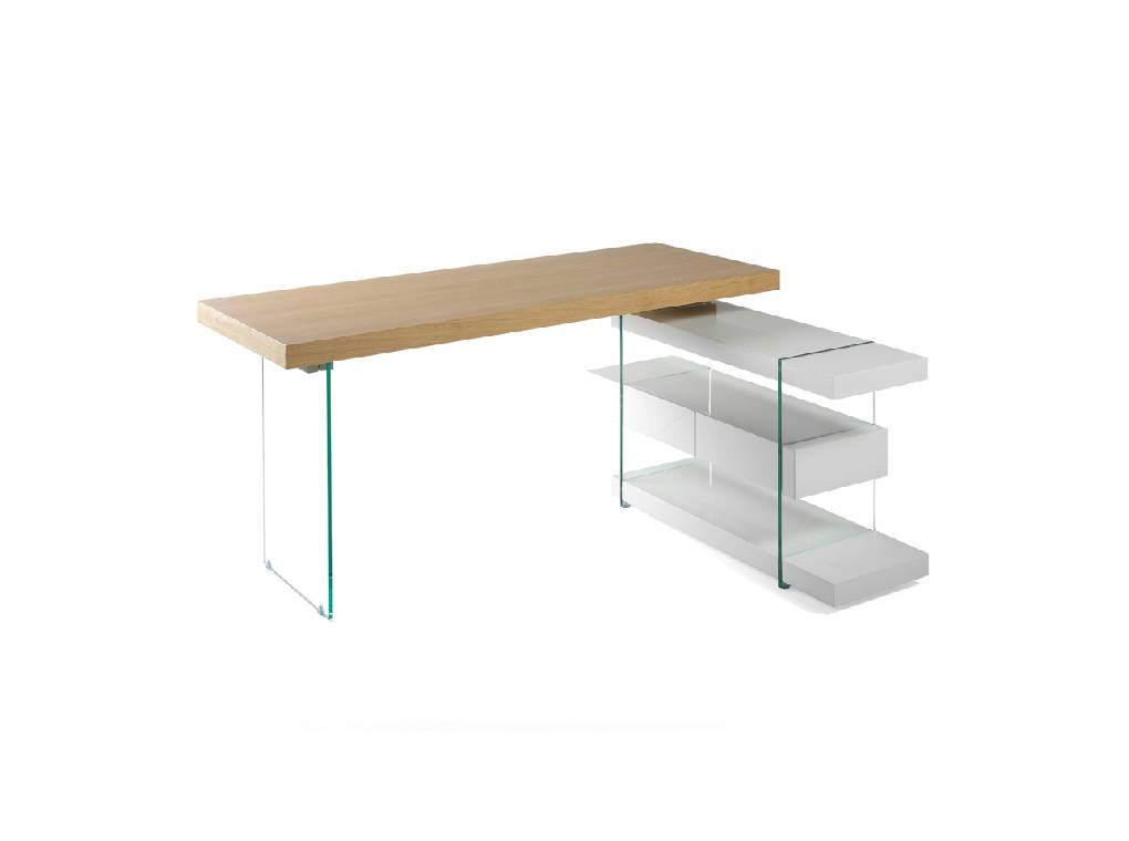 Office Desk In Oak Wood With Tempered Glass Sides Angel Cerdá S L Office Desk In Walnut Veneered Wood With Temperd Glass Sides And Two Mdf Lacquered Shelves