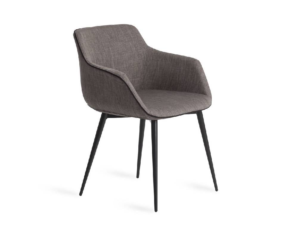 Armchair upholstered in fabric with black steel frame