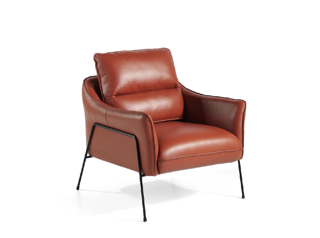 Armchair upholstered in leather and black steel legs Armchair upholstered in leather and black steel legs