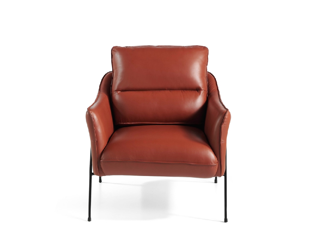Armchair upholstered in leather and black steel legs Armchair upholstered in leather and black steel legs