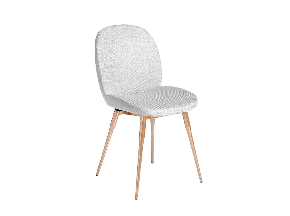 Chair upholstered in fabric with rose gold steel legs