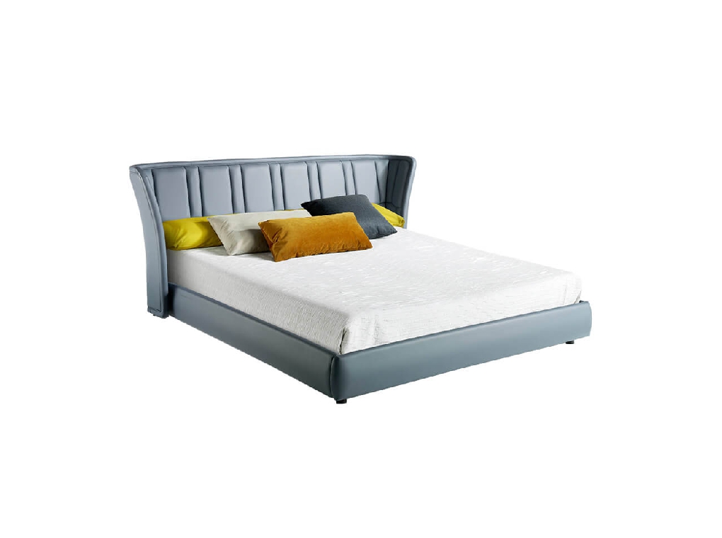 Letto rivestito in similpelle con struttura in acciaio nero