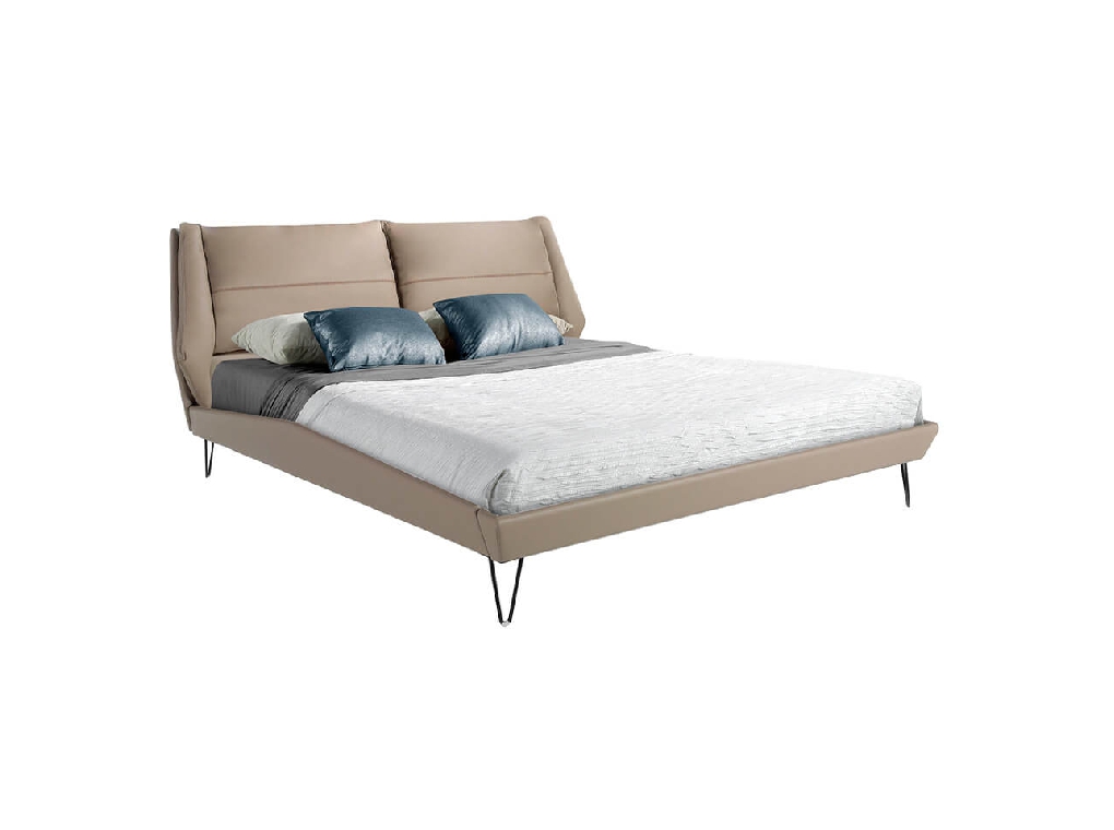 Bed upholstered in leatherette with black steel legs