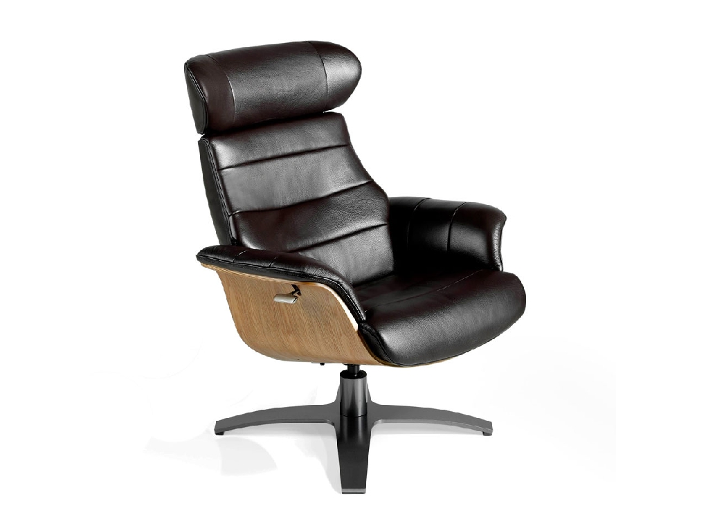 Swivel relax armchair upholstered in leather