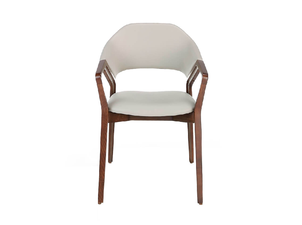 Stuhl aus Kunstleder mit walnussfarbener Holzstruktur