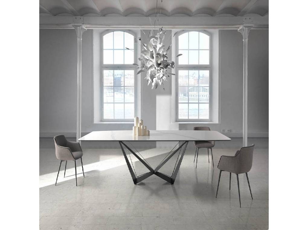 Rectangular dining table with steel structure and ceramic marble cover. Rectangular dining table with steel structure and ceramic marble cover.