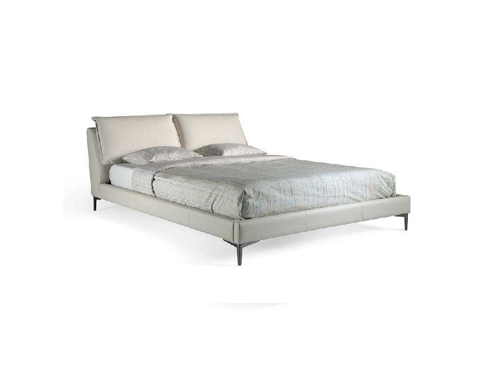 Bed upholstered in leatherette with adjustable cushions
