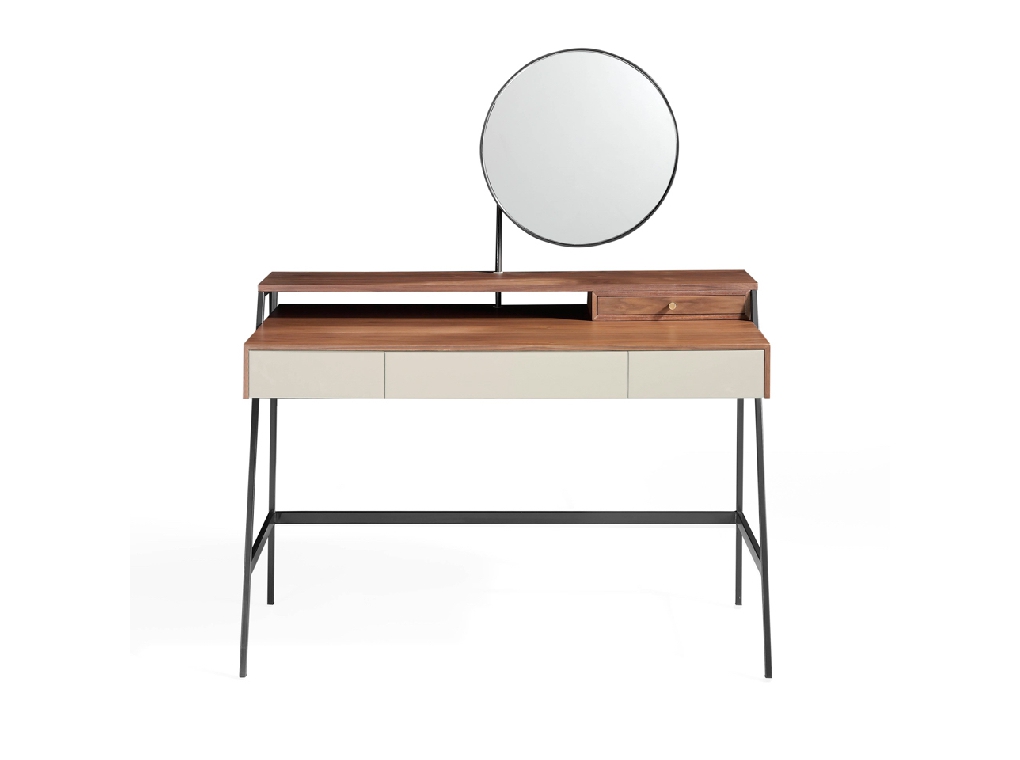 Dressing table with mirror in Walnut wood and black steel