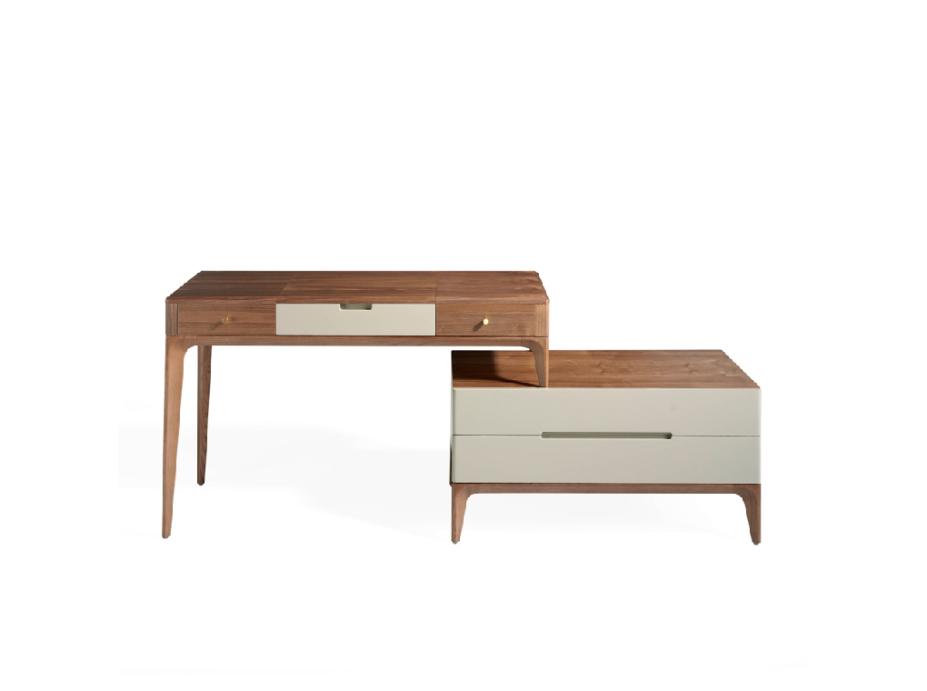 Dressing table in Walnut wood with drawers in Silk color