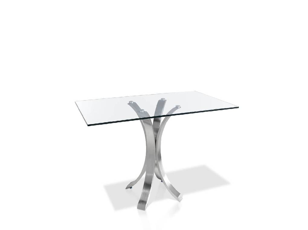 Dining table with polished stainless steel base. Dining table with polished stainless steel base.