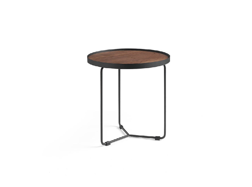Round corner table in Walnut wood and black steel