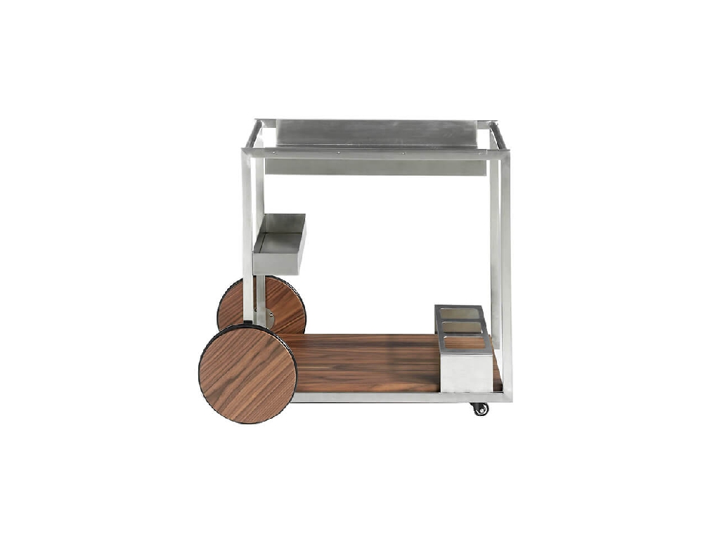 Minibar trolley in polished steel and Walnut wood