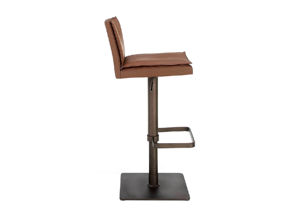 Stool Upholstered in brown leatherette with legs in brown epoxy Stool Upholstered in brown leatherette with legs in brown epoxy