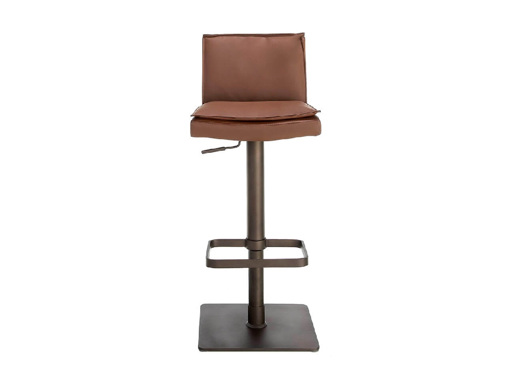 Stool Upholstered in brown leatherette with legs in brown epoxy Stool Upholstered in brown leatherette with legs in brown epoxy