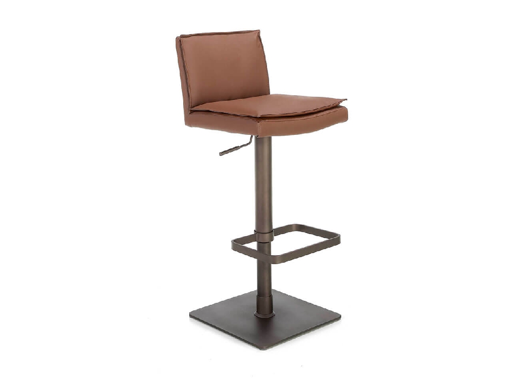Stool Upholstered in brown leatherette with legs in brown epoxy Stool Upholstered in brown leatherette with legs in brown epoxy