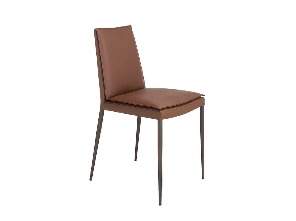 Chair upholstered in leatherette with legs in brown epoxy Chair upholstered in leatherette with legs in brown epoxy