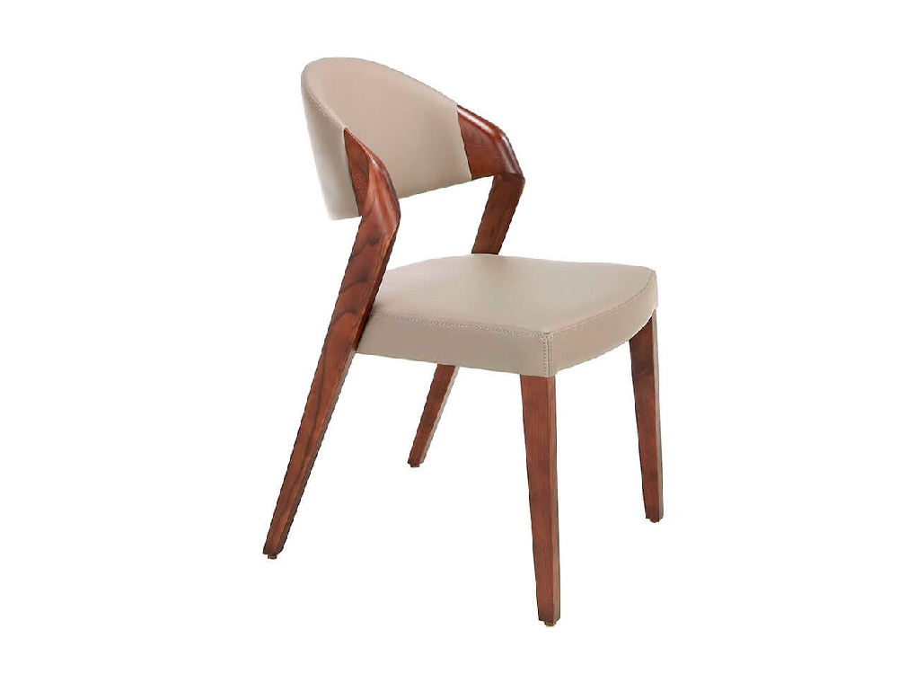 Chair upholstered in leatherette with Walnut colored wooden structure Chair upholstered in leatherette with Walnut colored wooden structure