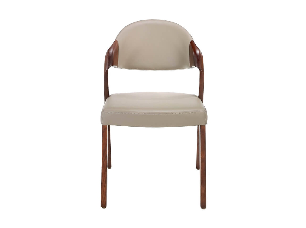 Chair upholstered in leatherette with Walnut colored wooden structure Chair upholstered in leatherette with Walnut colored wooden structure