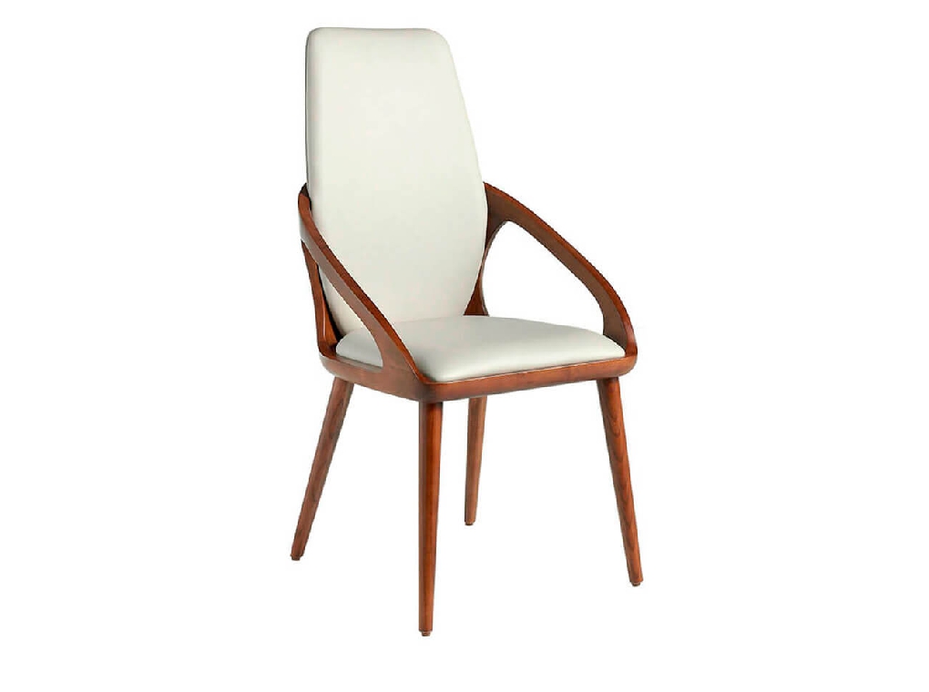 Chair upholstered in leatherette with Walnut colored wooden structure