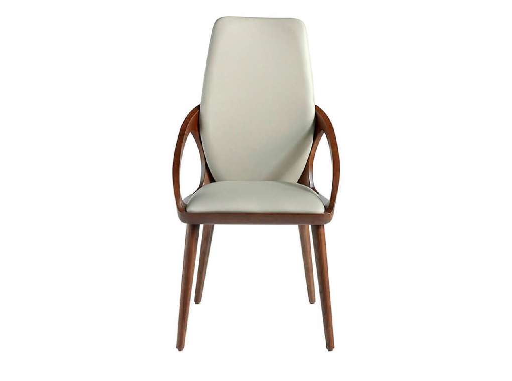 Chair upholstered in leatherette with Walnut colored wooden structure