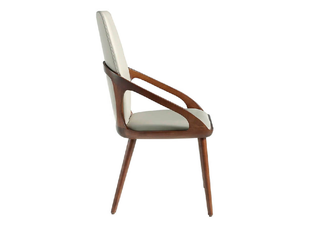 Chair upholstered in leatherette with Walnut colored wooden structure