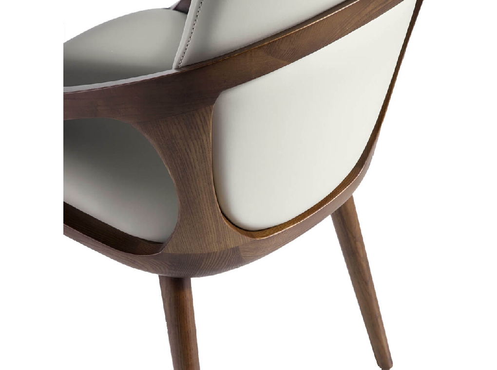 Chair upholstered in leatherette with Walnut colored wooden structure