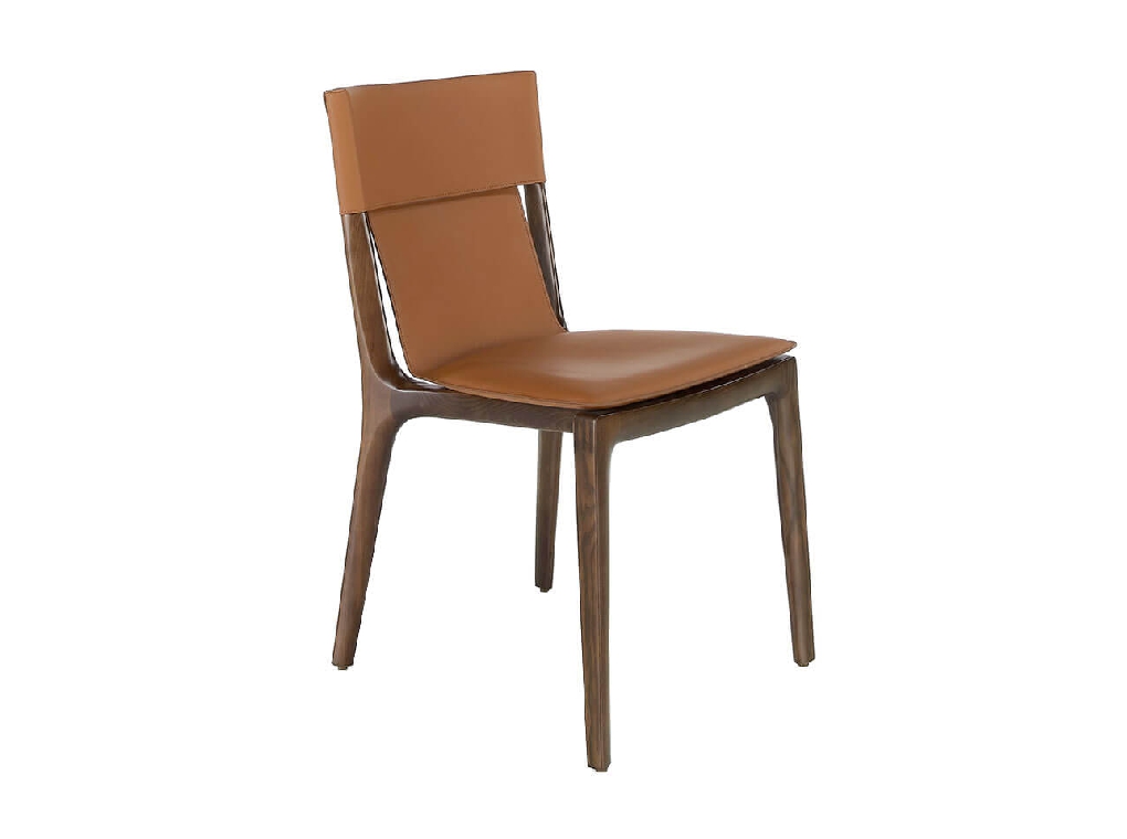 Chair upholstered in leather with structure in ash wood Chair upholstered in leather with structure in ash wood