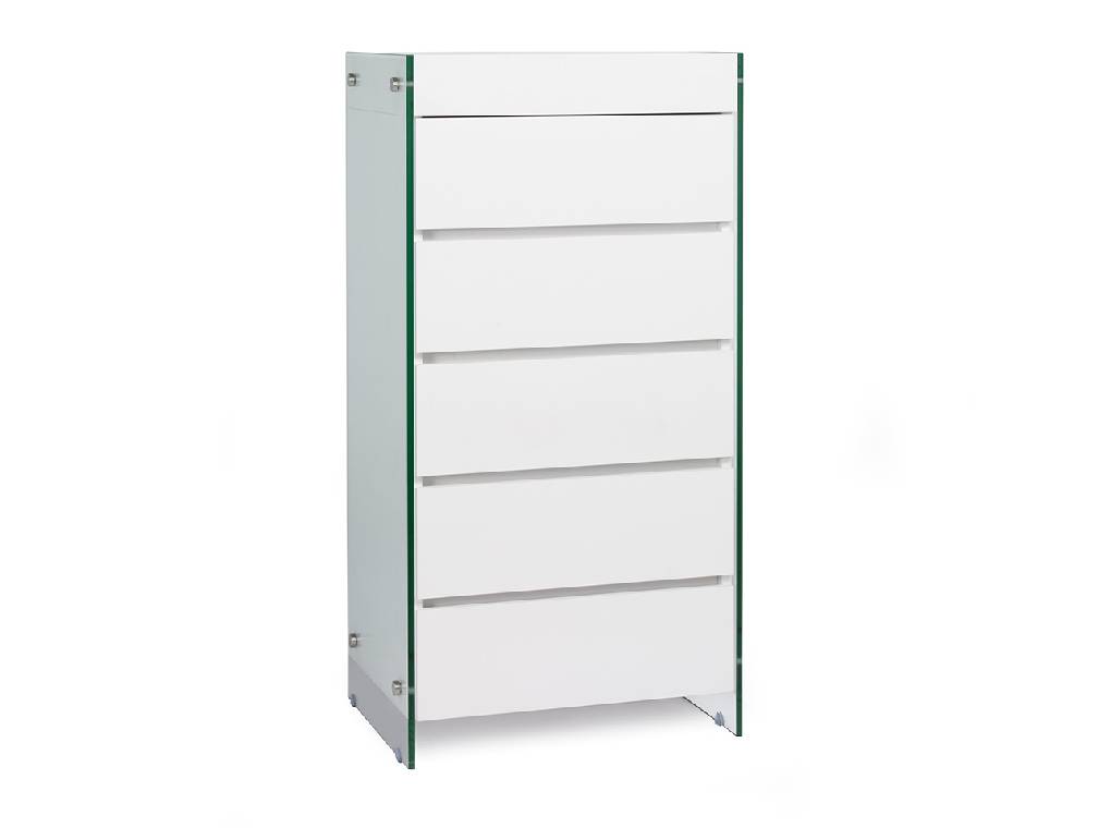 Lacquered Mdf chest of drawers with tempered glass sides Lacquered Mdf chest of drawers with tempered glass sides